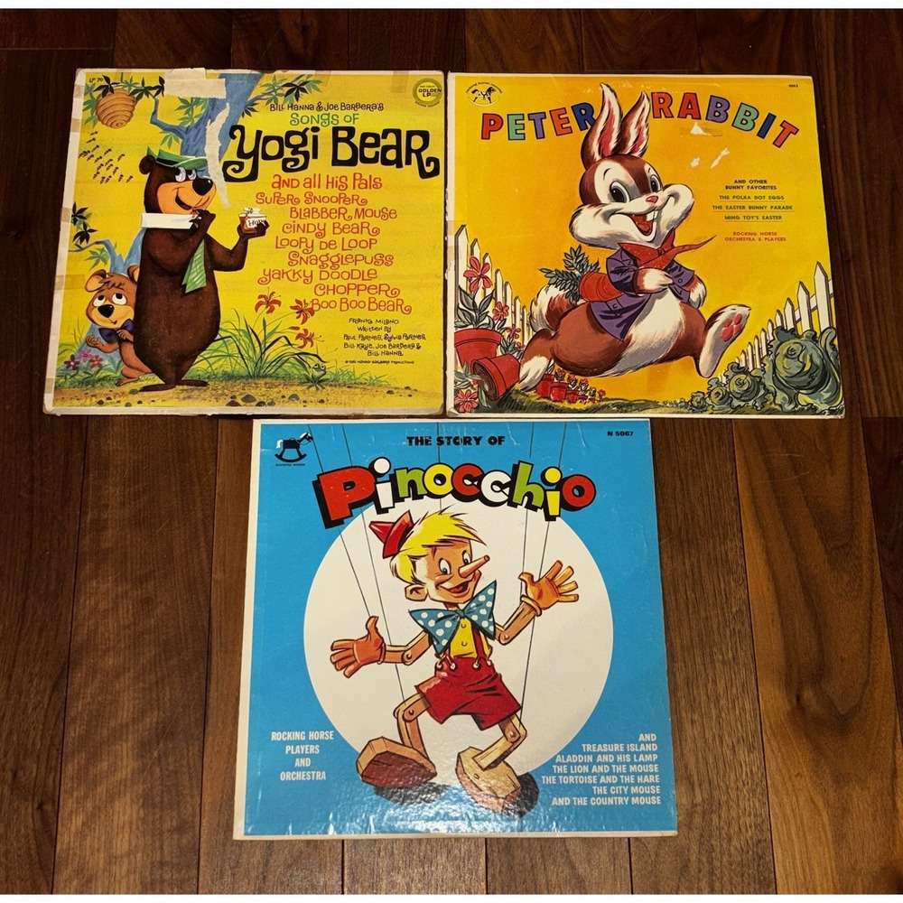 Vintage Vinyl Records Yogi Bear, Peter Rabbit, Pinocchio